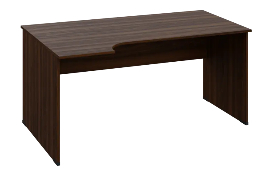 ERL 18 - 164 stůl kancelářský, rohový, levý, dřevěná podnož, deska 18 mm, široký 1600 mm, ořech královský